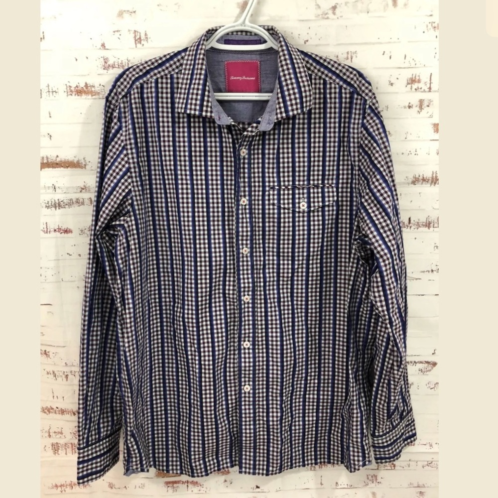 Tommy Bahama Men’s Button Up Shirt L Purple Check